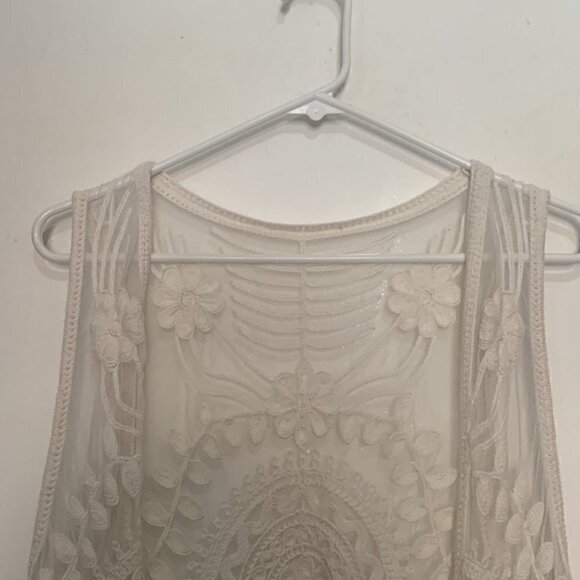 Boho Crochet & Sheer Mesh Vest | Festival Hippie Style Fits S/M - Picture 4 of 7